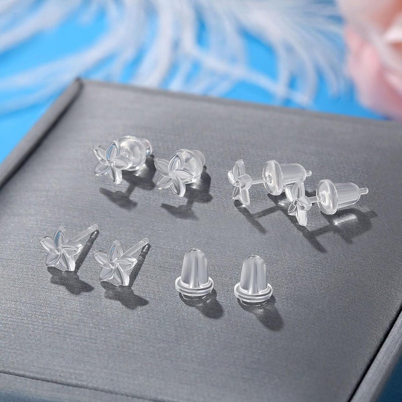 Formulen Plastic Earrings Backs with Earring Post, Clear Earrings Backs Post for Sports and Work, 10 PCS Invisible Star Plastic Earring Backs Post For Sensitive Ears with 10 PCS Silicone Earring Backs - Image 2